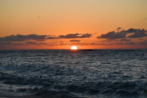 海に沈む夕陽、オレンジのグラデーション