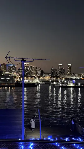 灯火と水面、静寂の夜景