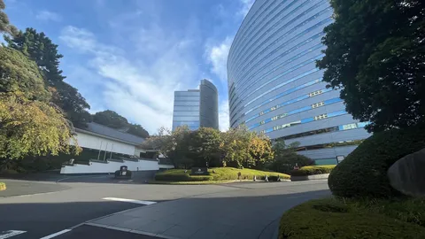 ガラスと木立の静かな街角