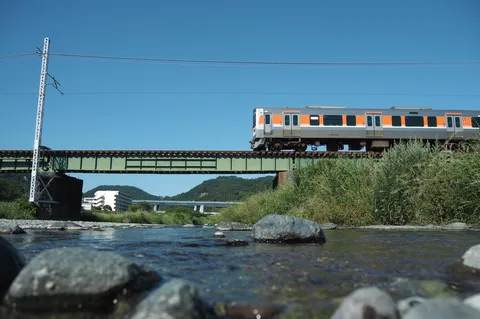 橋上を走る電車の風景