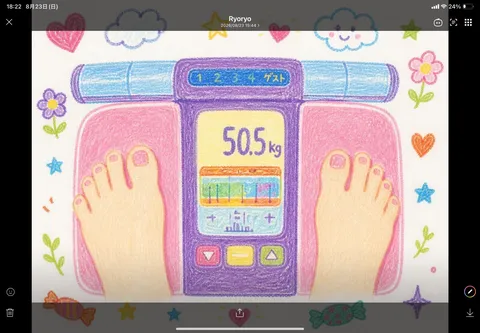 測定値は50.5kg！ カラフルな体重計アート