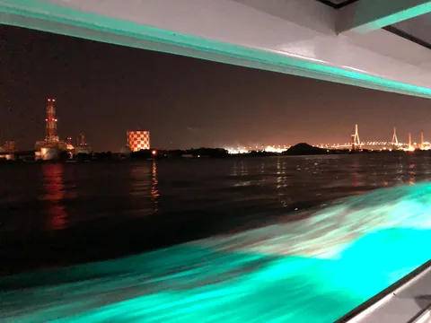 工場夜景と光る海
