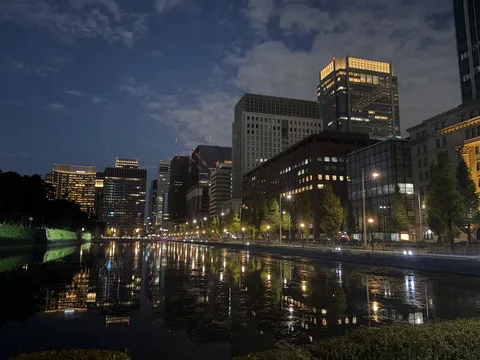 光の川辺の夜景