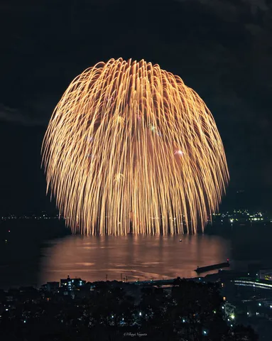 水面に映る黄金の雨