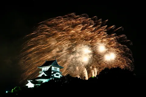 古城と夜空に咲く華