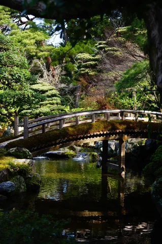 苔むす橋と清流の庭園