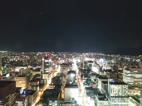 煌めく夜景、都会の光の海