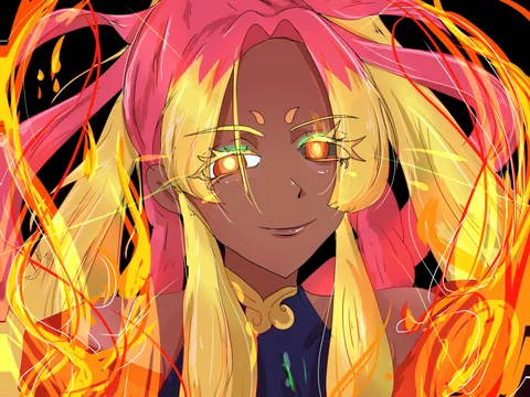 紅蓮の髪、炎の眼差し