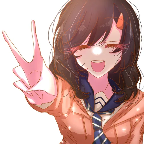 悪魔の角とピースサイン！
