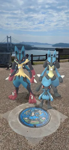 ポケモンたち、橋と海をバックに集合！
