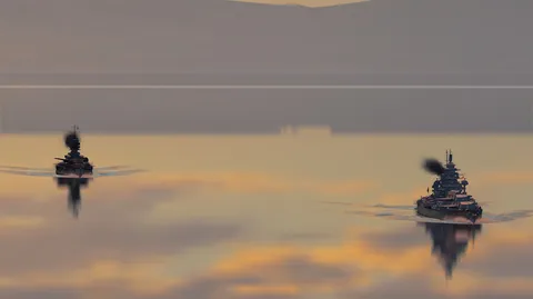 夕暮れの戦艦、静かなる海