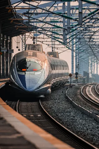 架線の海を抜ける列車