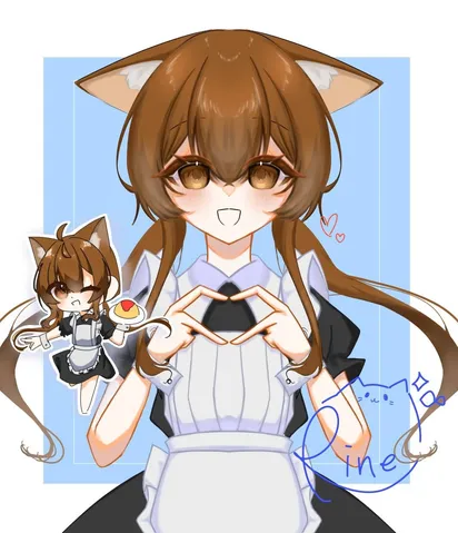 猫耳メイドのキュートなポーズ