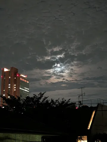 都会の夜空に浮かぶ月