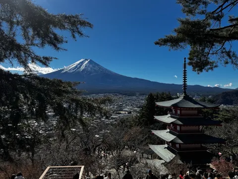 蒼穹と雪峰、古刹の調和