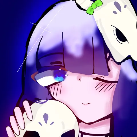 骸骨マスクと紫髪の少女