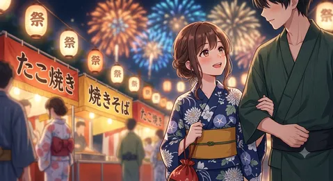 夏祭りの夜、二人の甘い時間
