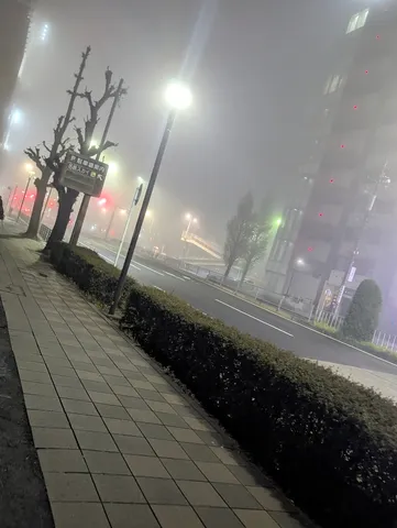 霧深き夜、街灯の明かり