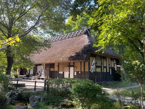 茅葺き屋根に緑滴る古民家