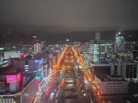 夜の大通りに光の筋