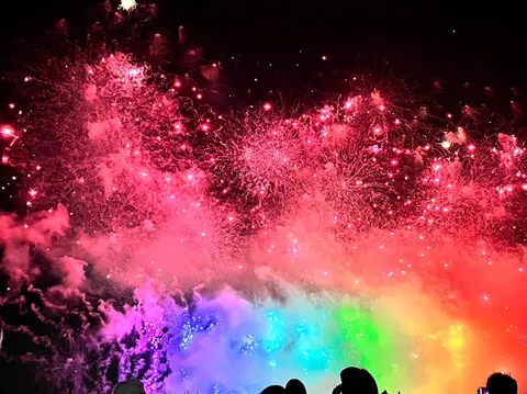 夜空を彩る虹色の光跡