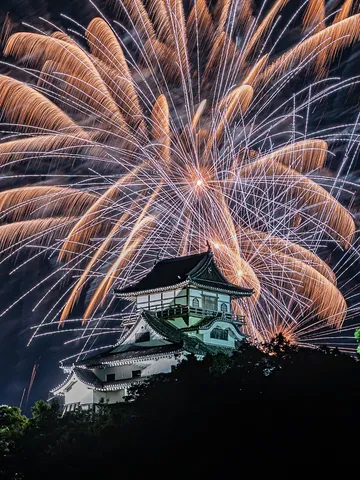 城も主役、夜空の花火大会