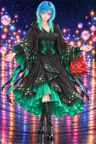 黒緑の花模様ドレス
