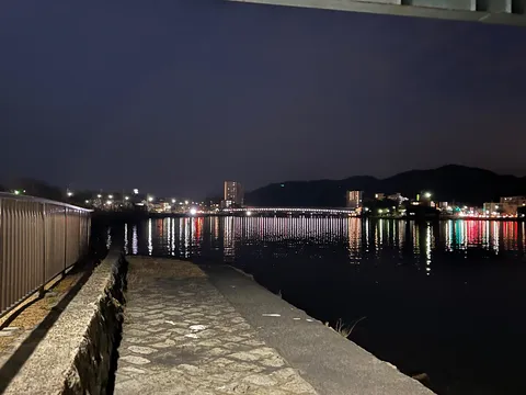夜景の灯りが水面に映る幻想的な風景