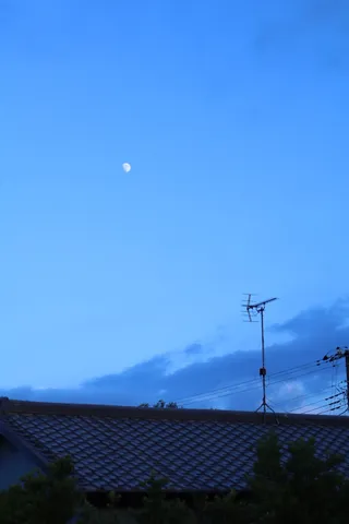 静寂の空と月、アンテナの影