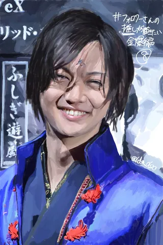 クールな眼差しと鮮やかな衣装