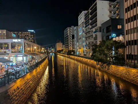 水面にきらめく夜の彩り