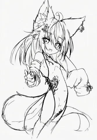花と風を纏う狐娘
