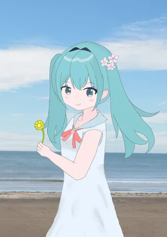 夏空とひまわり、少女のひととき
