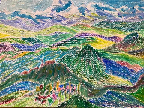 空想の山岳風景、絵の具の旅