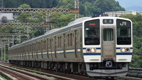 山影を滑る列車の光