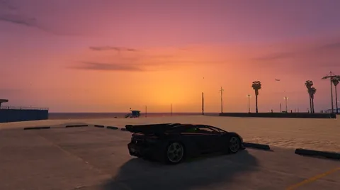 夕焼けとスポーツカーのコントラスト