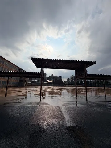 雨上がりの屋上、静寂のキャンバス