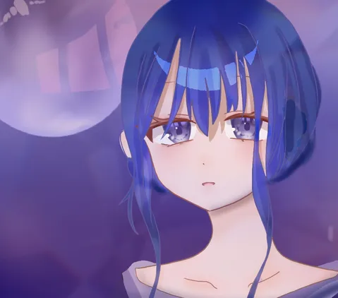 月夜に揺れる蒼髪の影