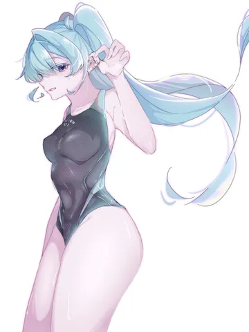 水色の髪と耳元の集中