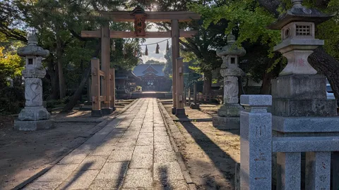 朝霧に浮かぶ参道の影