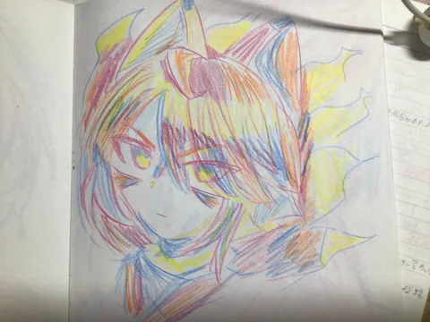 クレヨンで描かれた幻想的なポートレート