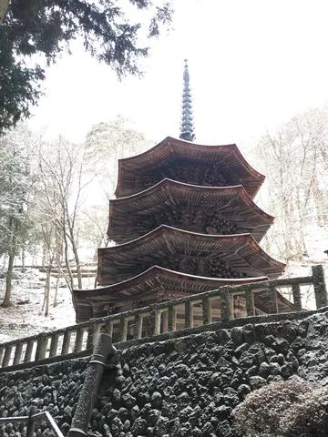 雪化粧の五重塔、静寂の白