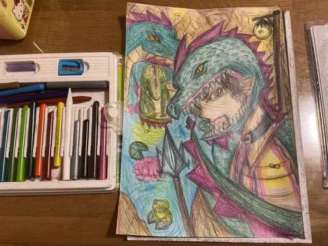 ワニをイメージで描きました。
