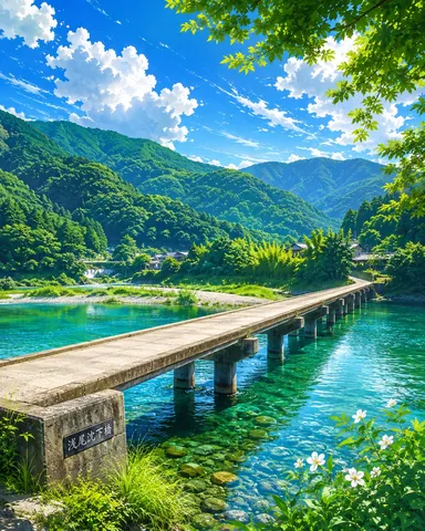 夏色に輝く清流と緑の山並み