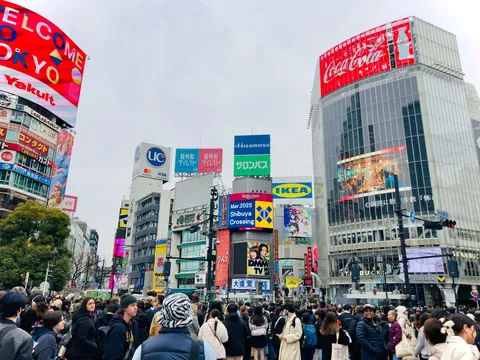 広告のシャワー、人の波