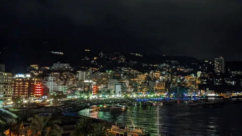 煌めく港町の夜景