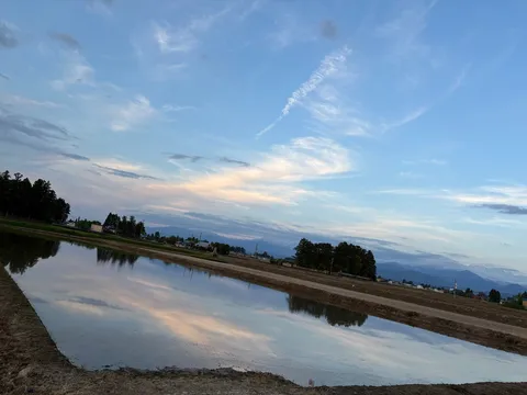水鏡に映る夕景の静けさ