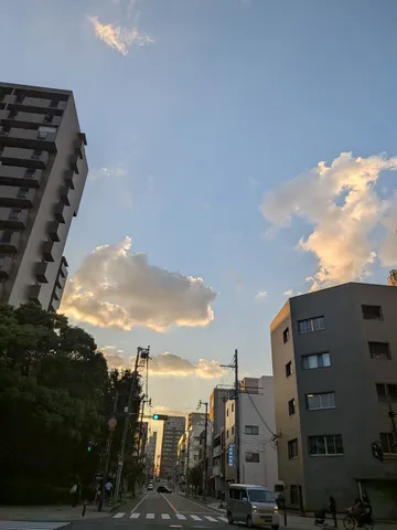夕暮れの街路に光が差す