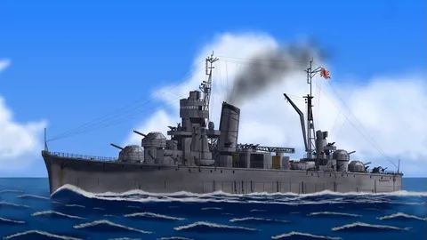 黒煙を上げる軍艦