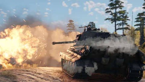 砲煙の中を進む戦車の風景